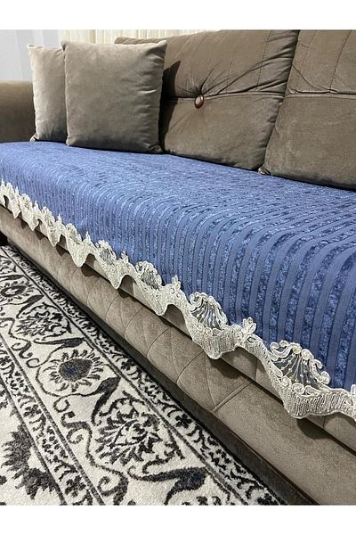 DECORA CASA HOME COLLECTİON Lacy Striped Sponge Velvet Non-Slip Sofa Bed Seat Cover (85X210)