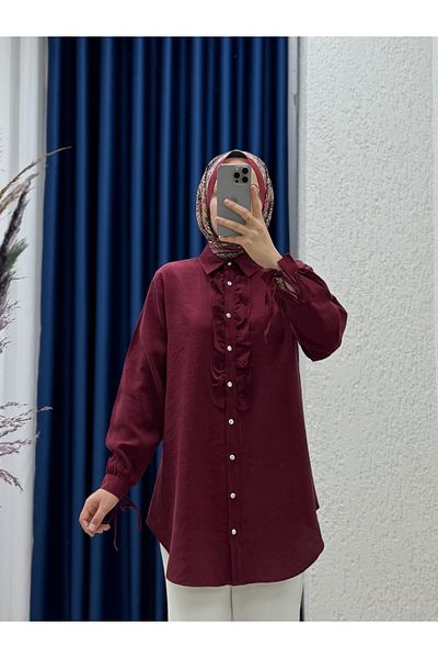 Mihra Ravessa Cupra Frilly Tunic-ZN4145 Claret Red