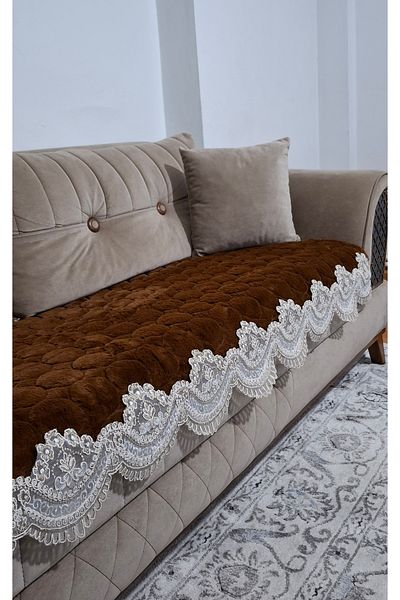 DECORA CASA HOME COLLECTİON Lacy Puffy Bubble Rabbit Hair Non-Slip Base Sofa Bed Sofa Cover 75X185