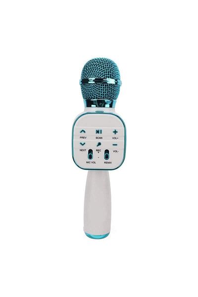 SIKS Microfon karaoke wireless, portabil, difuzor integrat, card Micro SD, USB, alb - albastru