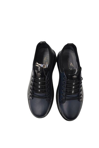 ALEHASANDRO 4259 Fixed Lacing Causal Leather Shoes Navy Blue