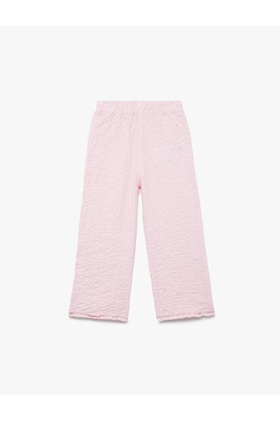 Koton Cotton Soft Textured Ruffle Wide Leg Pants