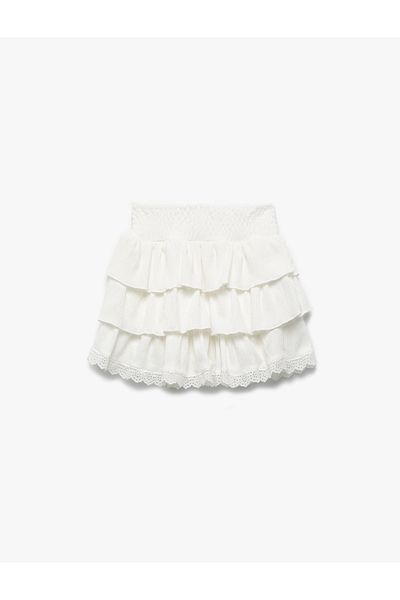 Koton Gipeli Cotton Layered Mini Skirt with Elastic Waist and Lace