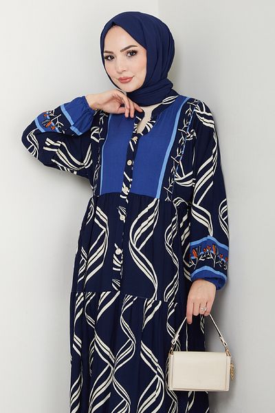 InStyle Φόρεμα βισκόζης με σχήμα κουλουριασμένο μοτίβο Navy Blue