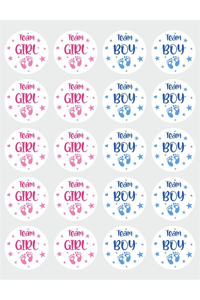 OEM Set of 20 stickers for Gender Reveal party - Team boy Team girl, diameter 7 cm, model 2