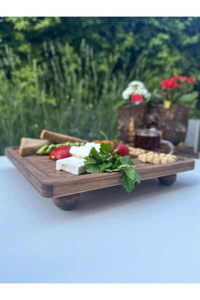 SAMMWOOD Natural Wood Presentation Stand, Wooden Cake Stand, Wooden Fruit Plate, Natural Wood on Foot