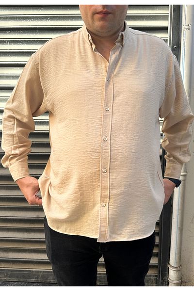 MİRMARONİ Men's Oversize Large Size Linen Look Shirt
