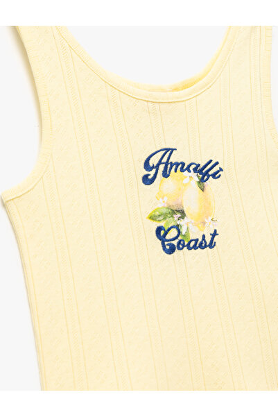 Koton Crew Neck Sleeveless Slim Fit Lemon Printed Crop Undershirt