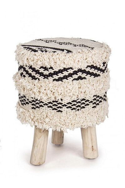 Bizzotto Stool Upholstered Cotton Black Yucatan 30x40 cm