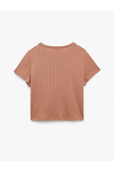 Koton Crew Neck Short Sleeve Textured Cat Printed T-Shirt