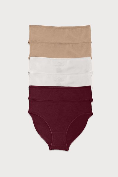 Malabadi Pachet de 6 chiloți pentru femei, ecru, roșu claret, modal, cu talie intermediară, 187