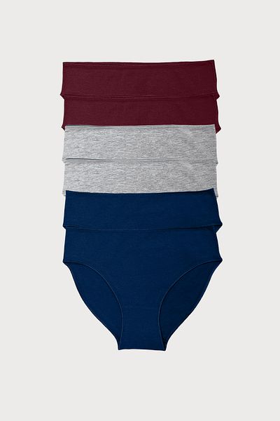Malabadi Pachet de 6 chiloți pentru femei, gri burgundă, bleumarin, modal, cu talie intermediară, 187