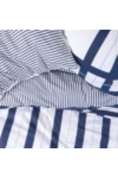 Cotton Box Striped linen double bed 100% cotton ranforce, Cotton Box, Nifty Navy blue
