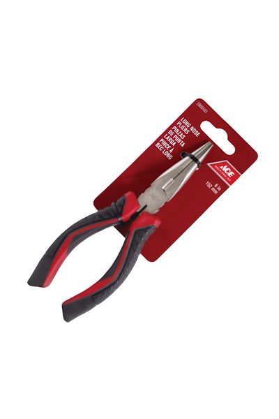 ACE Corrosion-Resistant Comfort TPR Grip Long Nose Plier Black and Red 6inch