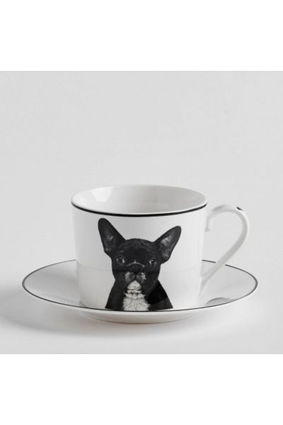 HomeVibes Ceasca cu farfurie frenchie 220 ml