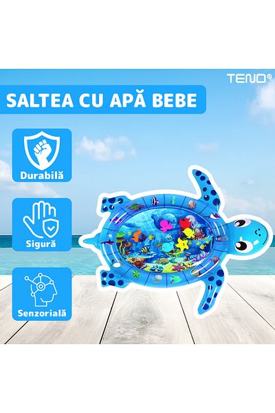 Teno Teno® Turtle Baby Water Mattress, inflatable activity and play center, blue