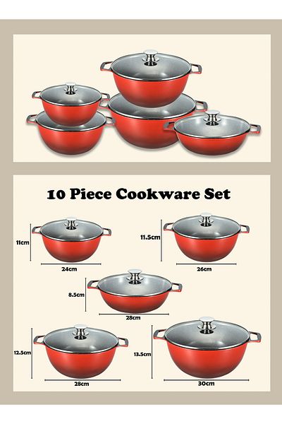 X SPRING 10-PCS Granite Non-stick Cookware Set,Scald-proof Handle,Suitable for multiple people(RED)