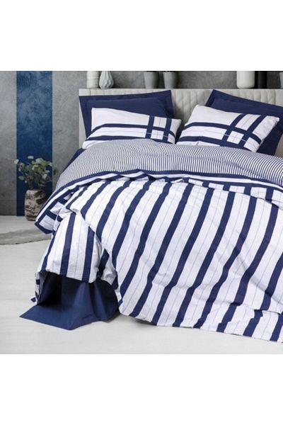 Cotton Box Striped linen double bed 100% cotton ranforce, Cotton Box, Nifty Navy blue