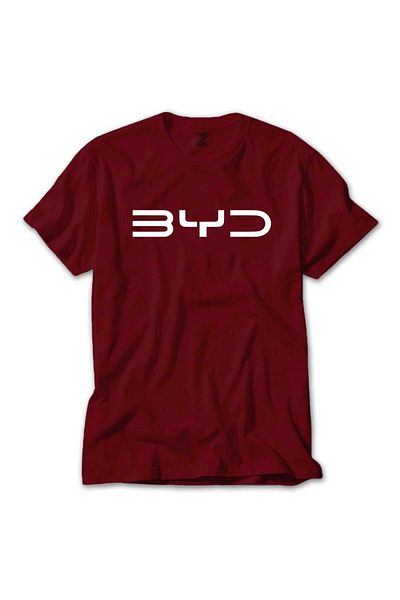 Z zepplin تي شيرت بشعار BYD باللون الأبيض والأحمر