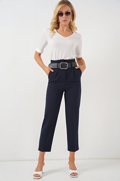 Bigdart 6556 Belted Fabric Trousers - Navy Blue