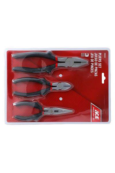 ACE 3-Piece Chrome Vanadium Steel Forged Pliers Set Black and Silver