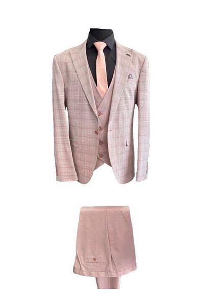 OEM Men's Suit, Pale Pink Checkered, Waist 1, Slim Fit