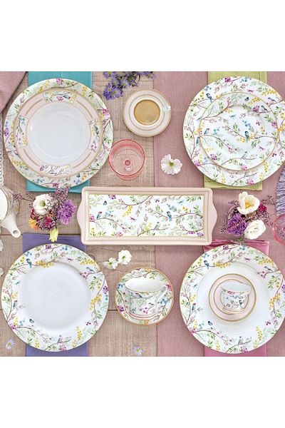 EasyLife Birds Melody Series Porcelain Soup Plate White and Pink 21.5cm
