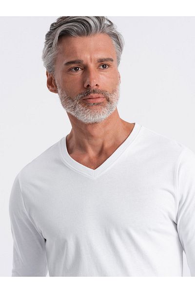 OMBRE Unbedrucktes Herren Longsleeve mit Rundhalsausschnitt - weiß V3 OM-LSBL-0108 M