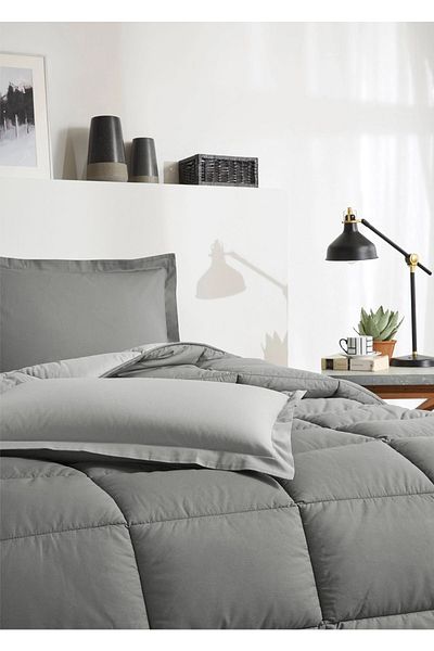 Özdilek Özdilek 100% Cotton (Elastic Sheet) Double Bed Set-Colourist Silver Anthracite
