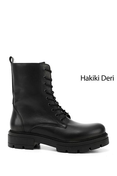 GÖNDERİ(R) Women/Girls Black Zippered Genuine Leather Boots