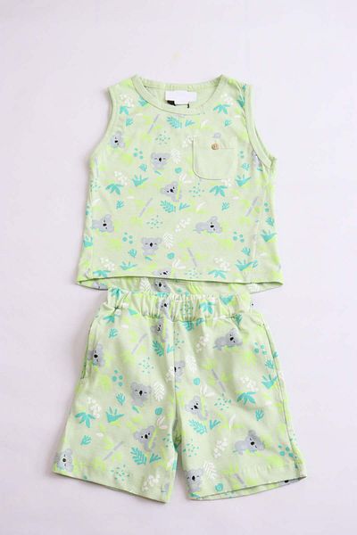 Pijamella Boy's Cute Pattern Sleeveless Undershirt Basic Top and Bottom Set with Shorts