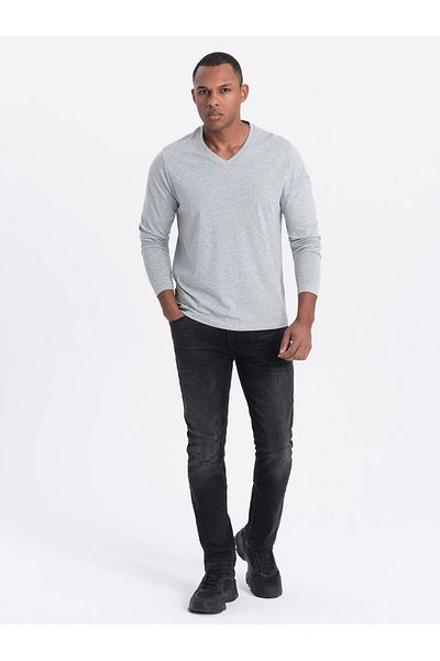 OMBRE Unbedrucktes Herren Longsleeve mit Rundhalsausschnitt - Grau Melange V7 OM-LSBL-0108 L