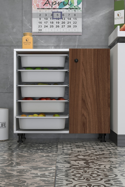 Kenzlife sepetli kapaklı mutfak dolabı şükufe cvzbyz 074*075*32 erzak 5 sepetli