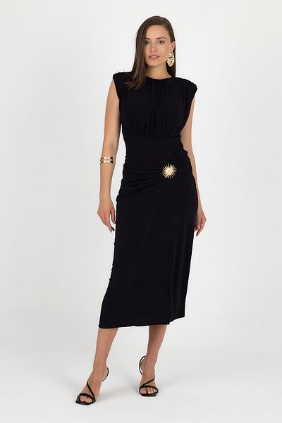 Rays Rochie midi neagră cu șnur cu detaliu de accesorii 251642
