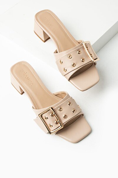 CanBambi Papuci de zi cu zi pentru femei Papuci cu o singură curea cu toc gro...