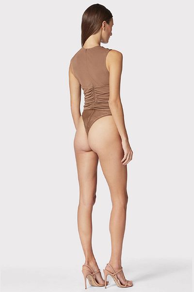 Herve Leger BODY JERSEY CU VOLANĂ, PLUNGE - HERVE LEGER - MARO, S