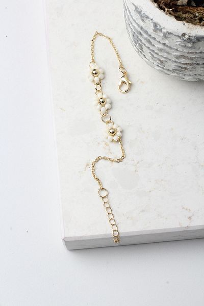 BY BARUN SİLVER Papatya Model White Fimo Bracelet