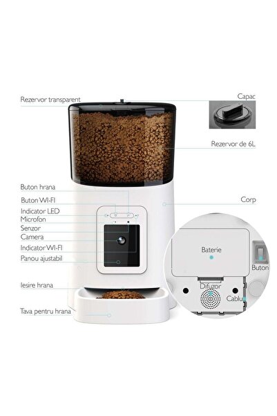 GRUNLUFT Automatic Feeder PP003 WiFi, FullHD Video, Audio Conversation, For Dogs/Cats, 6L, White