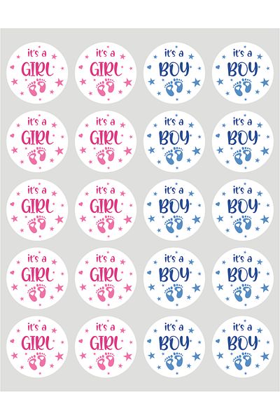 OEM Set of 20 stickers for Gender Reveal party - It's a boy It's a girl, diameter 7 cm, model 2