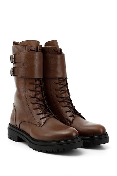 GÖNDERİ(R) Women/Girls Tan Antique Zippered Genuine Leather Boots