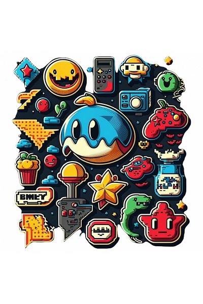 INOVATIX Set of 8 pieces, Sticker Collection cartoon arcade games, INOVATIX®. 6 cm