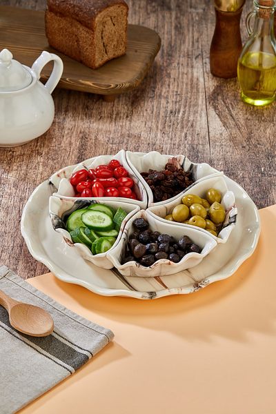 Akkoyunlu home Marble Pattern Fanus Breakfast Set Sauce Bowl, Snack Bowl, Breakfast Set Presentation Bowl