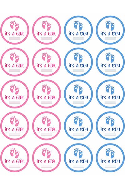 OEM Set of 32 stickers for Gender Reveal party - It's a boy It's a girl, diameter 4 cm