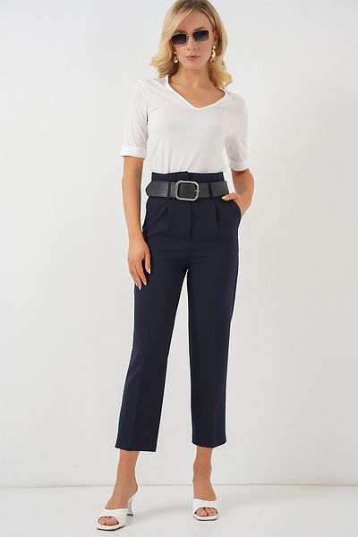 Bigdart 6556 Belted Fabric Trousers - Navy Blue