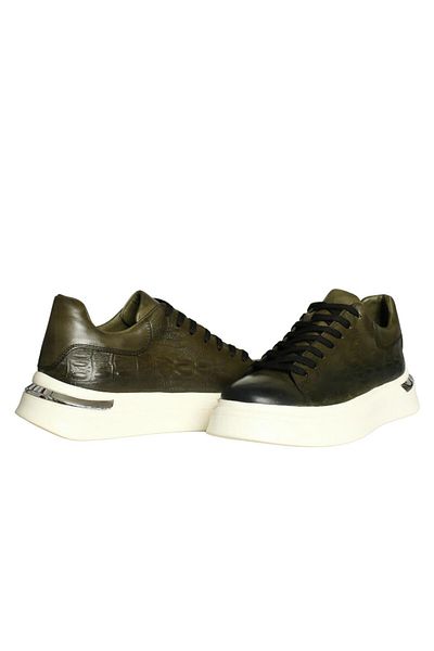 Platin Khaki Leather Men's Sneakers
