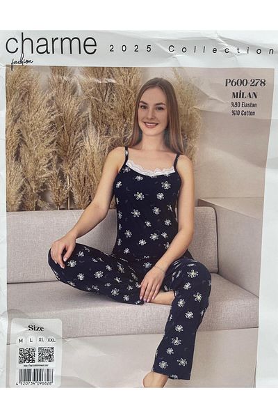 CHARME Flowered Navy Blue Writer's Pajama Set