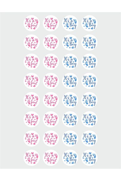 OEM Set of 32 stickers for Gender Reveal party - It's a boy It's a girl, diameter 4 cm, model 3