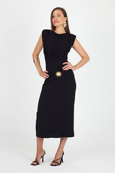 Rays Rochie midi neagră cu șnur cu detaliu de accesorii 251642