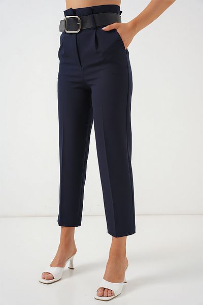 Bigdart 6556 Belted Fabric Trousers - Navy Blue