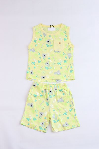Pijamella Boy's Cute Pattern Sleeveless Undershirt Basic Top and Bottom Set with Shorts